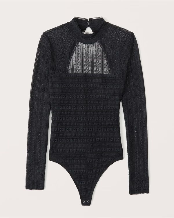 Long-Sleeve Open Back Lace Bodysuit | Abercrombie & Fitch (US)