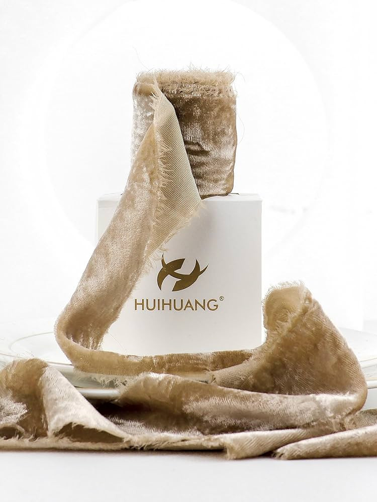 HUIHUANG Camel Velvet Ribbon 2 inch Handmade Fring Ribbon Frayed Silk Velvet Ribbon for Gift Wrap... | Amazon (US)
