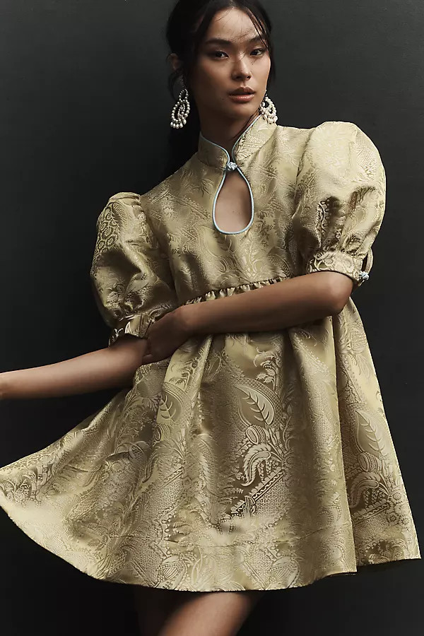 Puff-Sleeve Babydoll Mini Dress | Anthropologie (US)