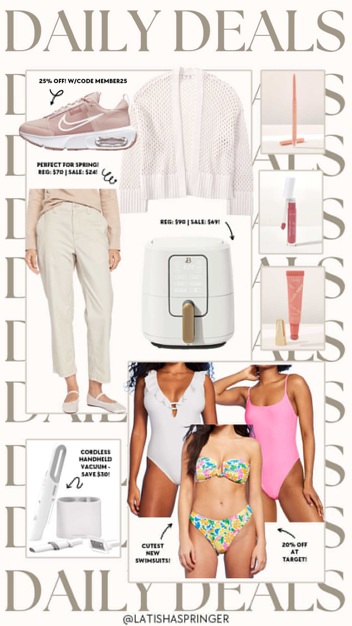 Daily deals! My favorite air fryer on sale, Tarte deals starting at $10, Target swim sale and more! 

#dailydeals

Daily deals. Target deals. Target swim. Target style. Chino pants. Causal workwear pants. Tarte maracuja lip gloss sale. Tarte fake awake sale. Pink Nike sneakers on sale. Crochet spring cardigan  

#LTKstyletip #LTKSeasonal #LTKsalealert