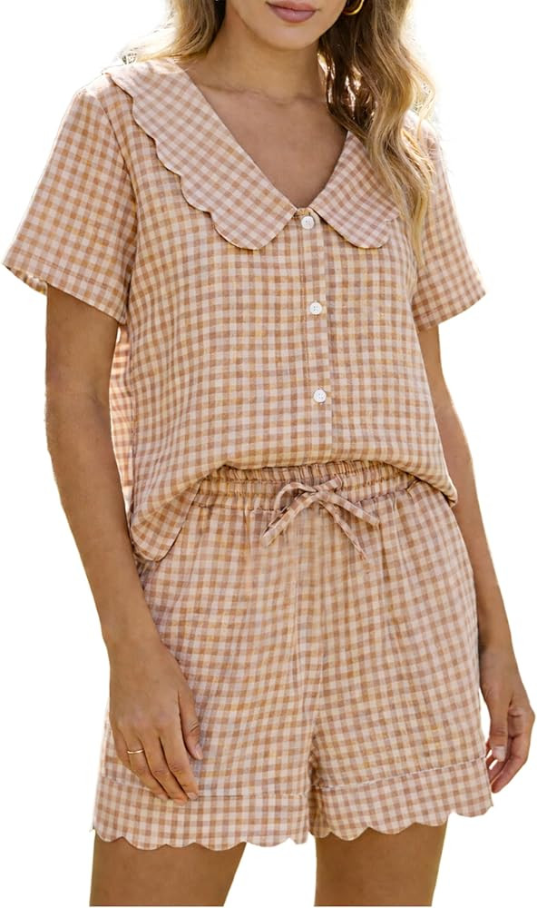 Tanming Womens Plaid 2 Piece Pajamas Sets Short Sleeve Babydoll Shirt Shorts Gingham Summer Outfi... | Amazon (US)