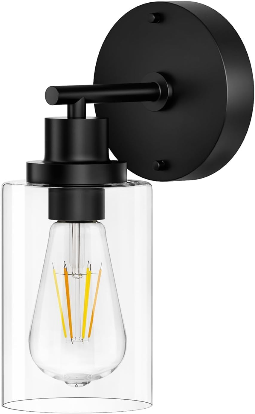 Black Wall Sconce Light: Modern Wall Sconces Indoor, LED Wall Light Fixtures with E26 Base and Clear Glass Shade, Sconces Wall Lighting for Hallway, Bedroom, Living Room, and Mirror | Amazon (US)