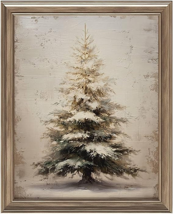 Rustic Vintage Christmas Tree Wall Art Print, Snowy Pine Tree Painting with Distressed Background... | Amazon (US)