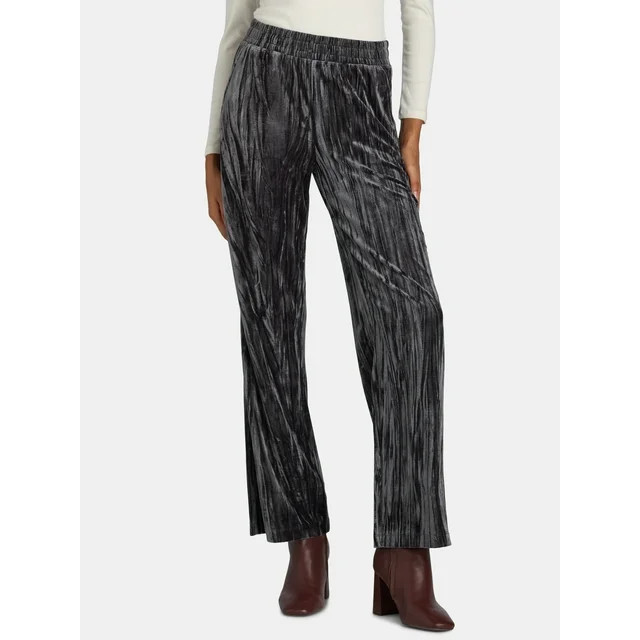 Time and Tru Women's Velvet Wide Leg Pants, 29" Inseam, Size XS-XXXL | Walmart (US)