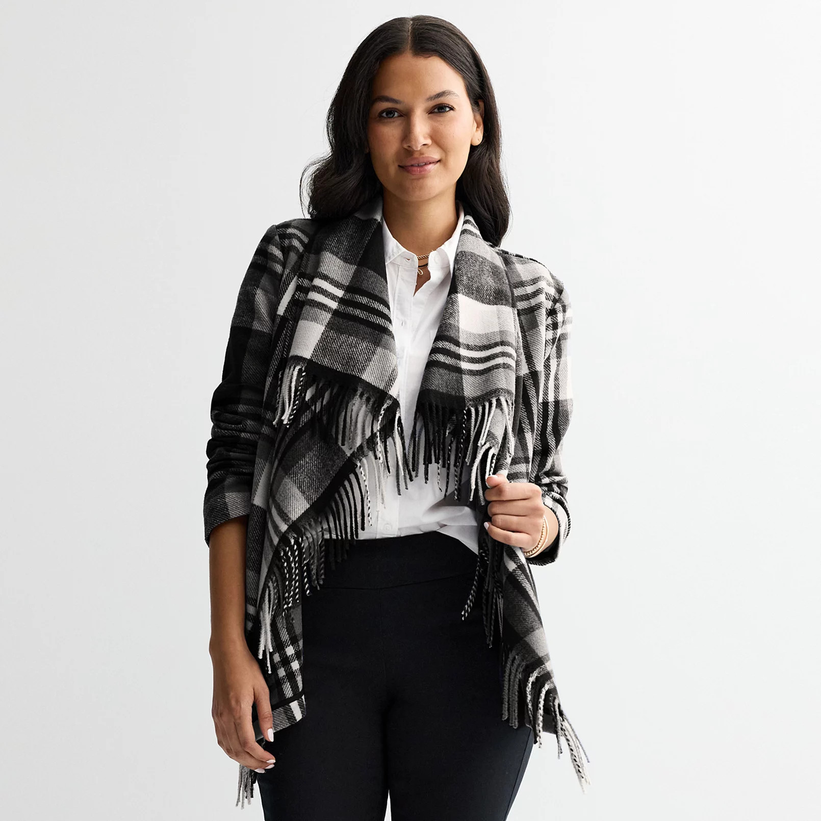 Women's Croft & Barrow® Plaid Shawl Jacket | Kohl's