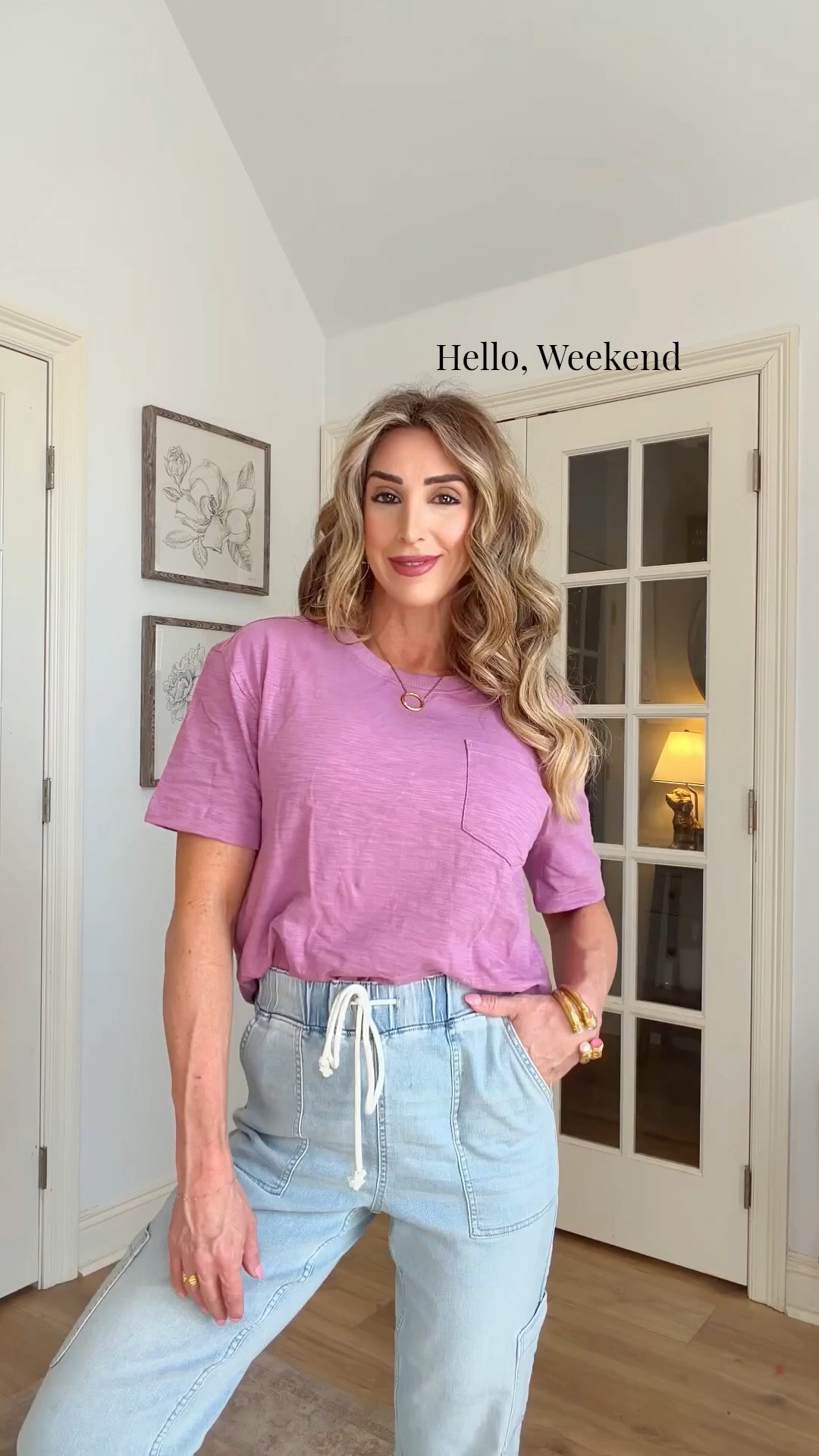 Casual weekend outfit. 💕 

Spring outfits 2026, denim joggers, casual tee short sleeve shirt, sneakers, carpool

#LTKootd #LTKmomlife #LTKgrwm