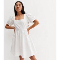 Petite Off White Denim Tie Back Mini Smock Dress New Look | New Look (UK)