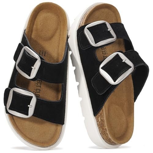 Project Cloud 100% Genuine Leather Platform Sandals Women Footwear - Wedge Chunky Slides for Women 2026 with Memory Foam Insole & Cork Footbed Womens Sandals (GreeceChunky) | Amazon (US)