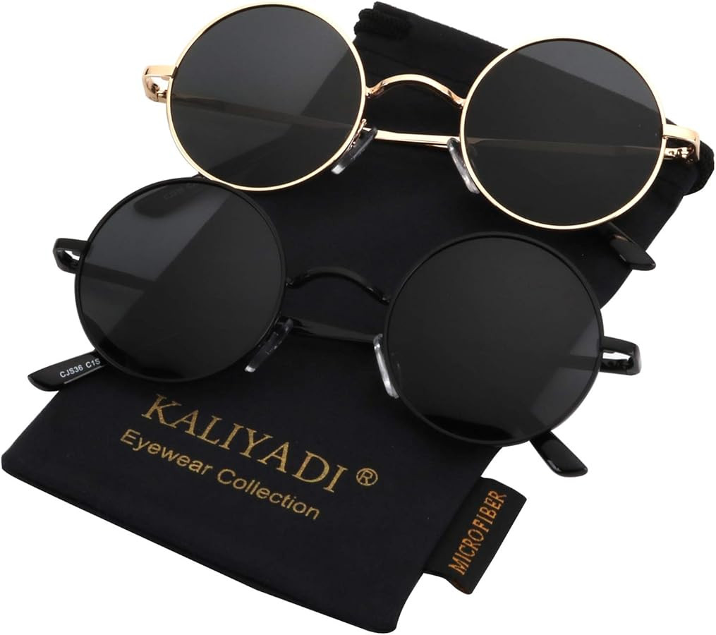 KALIYADI Round Polarized Sunglasses for Men Women Retro Metal Hippie Circle Style Sun Glasses UV ... | Amazon (US)