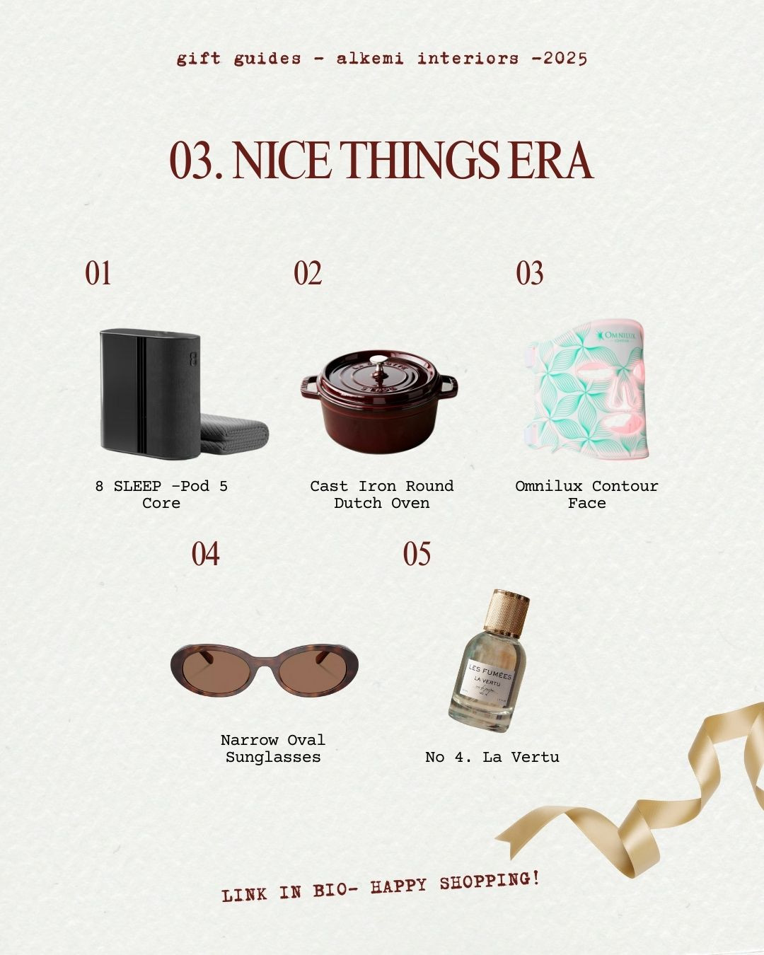 ALKEMI INTERIORS 2025 GIFT GUIDES:
03. NICE THINGS ERA

Check our other gift guides!

A little mix of ideas to help you gift with more intention this season. Cozy things, pretty things and small touches that make home feel good. 

 #LTKCyberWeek #LTKGiftGuide #LTKHoliday