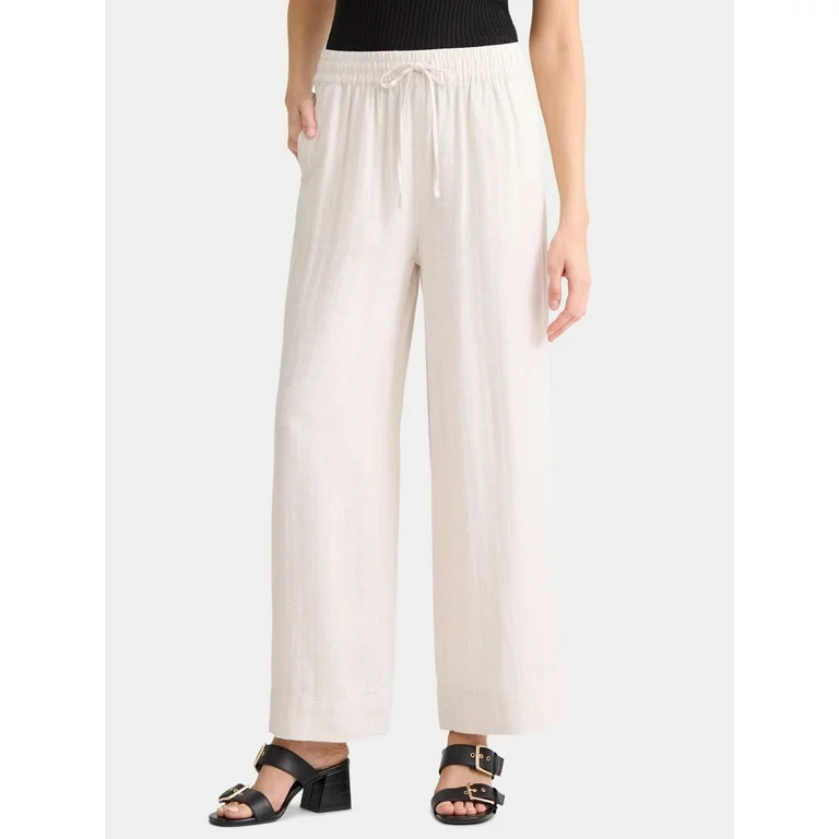 Time and Tru Women's and Women's Plus Wide Leg Linen Blend Pants, 29" Inseam, Sizes XS-4X - Walma... | Walmart (US)