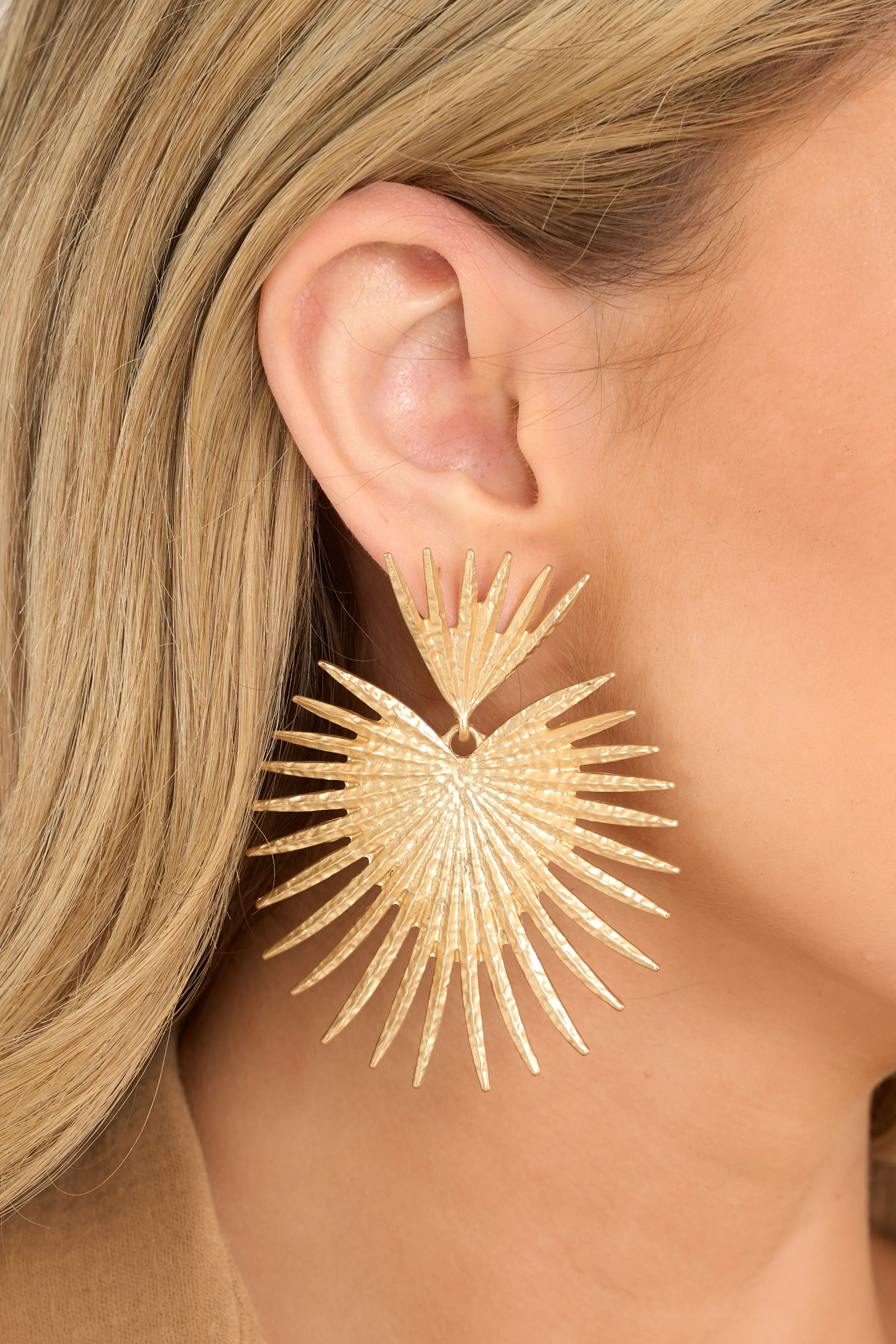 Delightful Touch Matte Gold Statement Earrings | Red Dress
