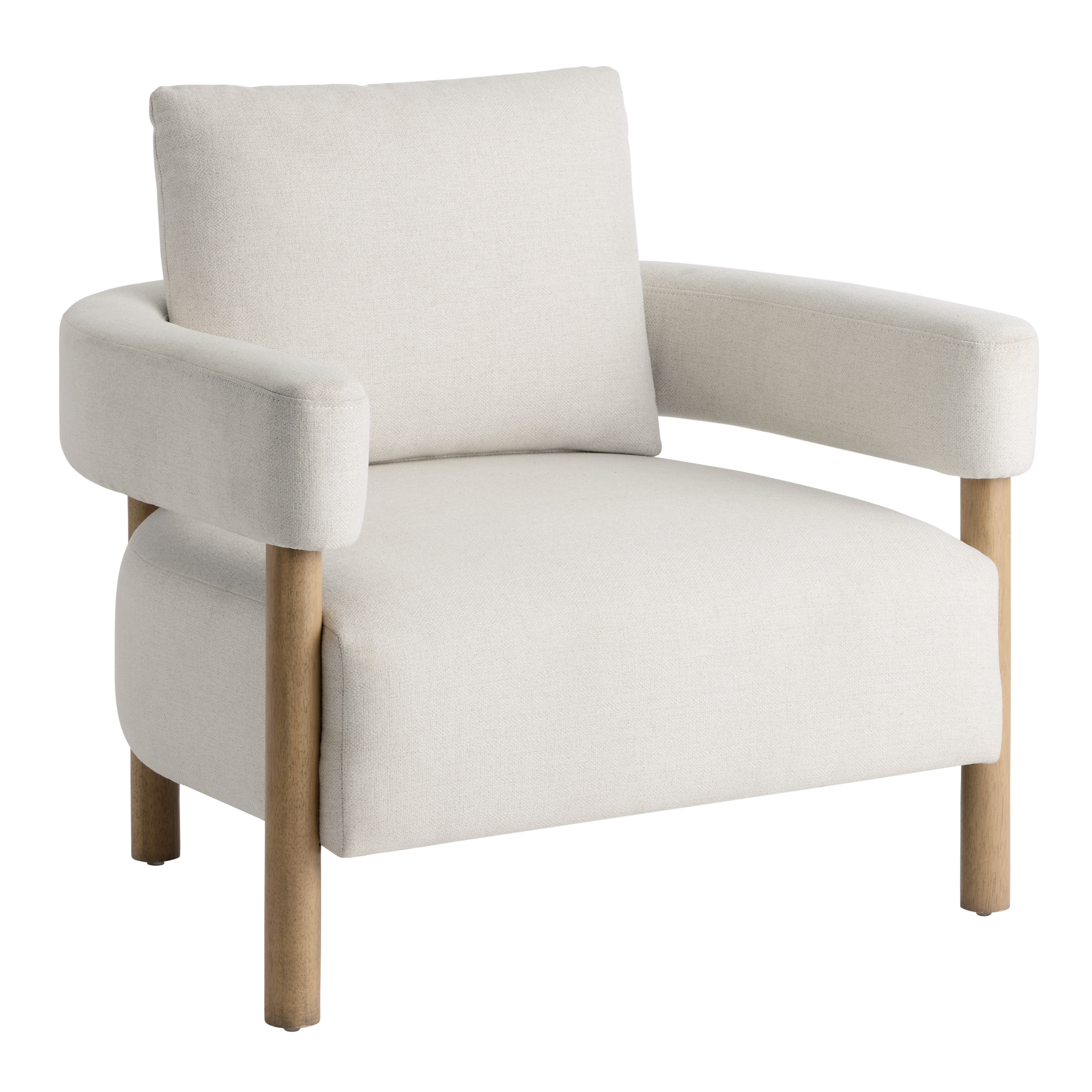 Coralie Ivory and Exposed Wood Curved Back Upholstered Chair | World Market