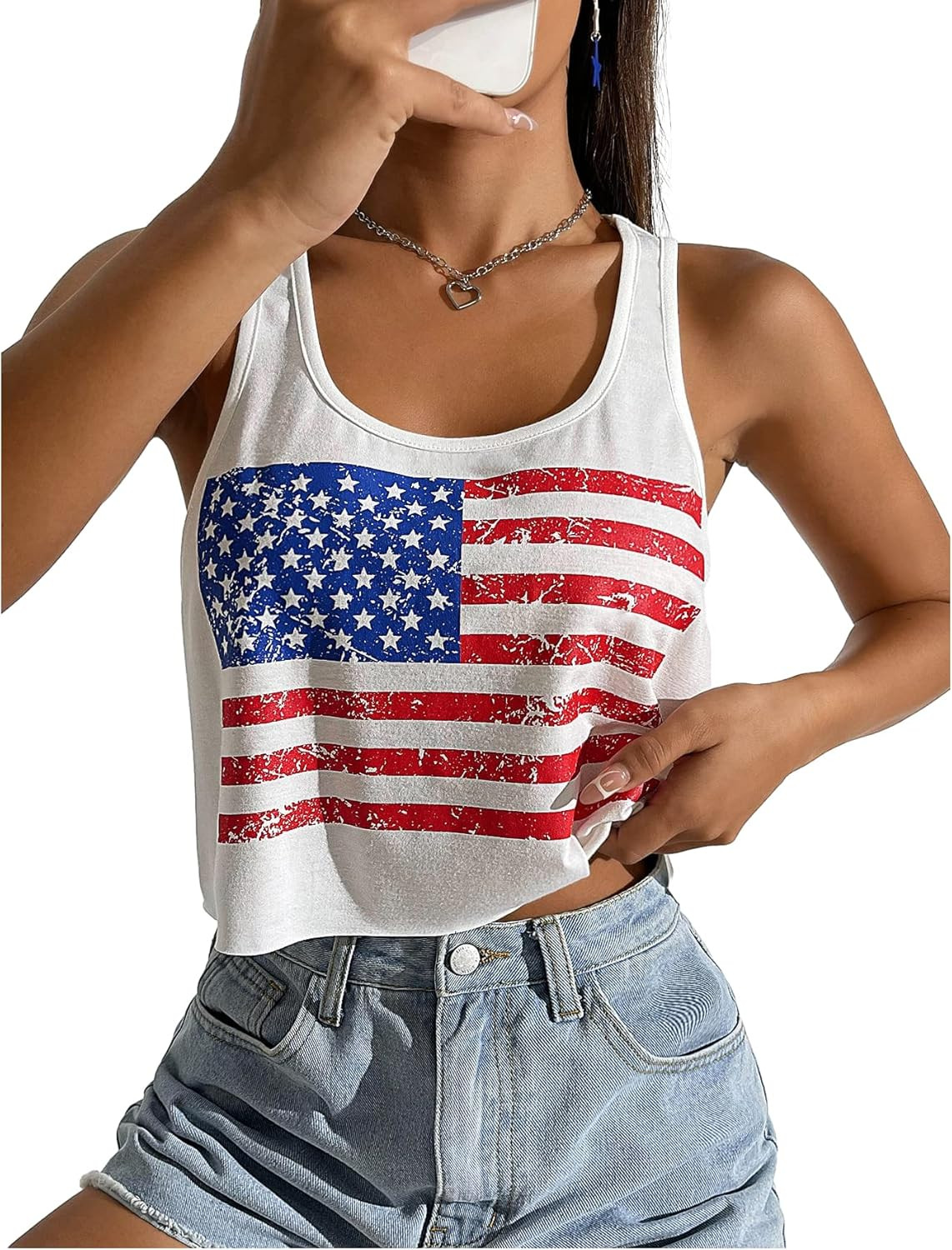 Women's Sexy American Flag Crop Tank 4th of July Patriotic Sleeveless Tee Tops | Amazon (US)