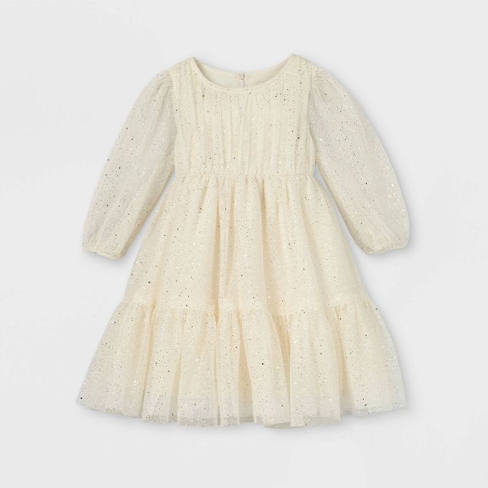 Toddler Girls' Tiered Sparkle Tutu Puff Sleeve Dress - Cat & Jack™ Gold | Target