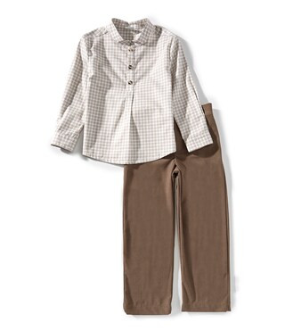 Little Boys Check Mandarin Collar Long Sleeve Shirt and Pants Set | Dillard's