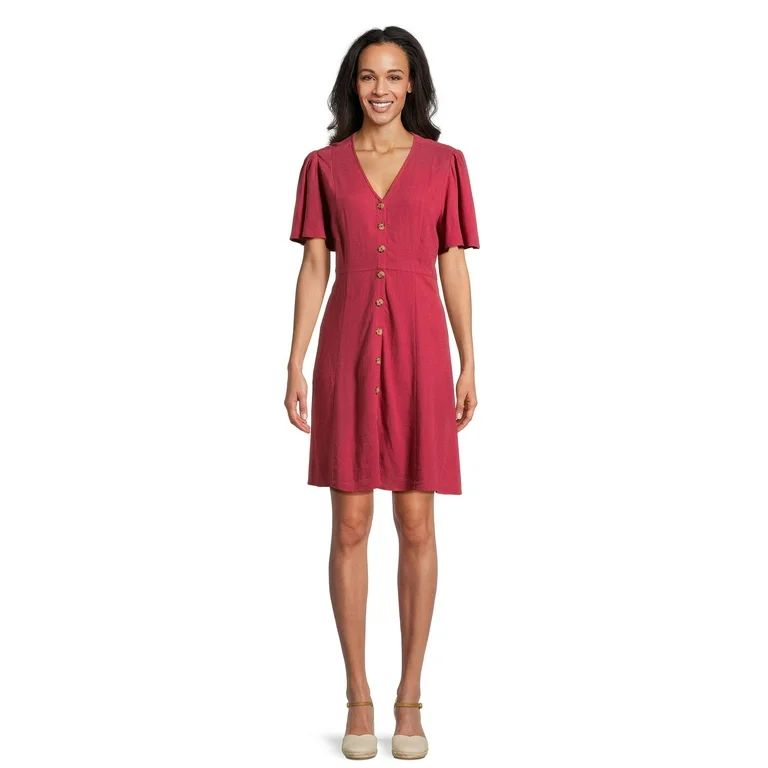 Time and Tru Women's Button Front Mini Dress, Sizes XS-XXXL - Walmart.com | Walmart (US)