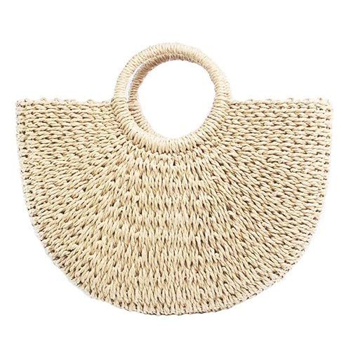 Straw Bag Large Woven Summer Bag Women Round Handle Ring Tote Retro Summer Beach Shoulder Bag | Amazon (US)