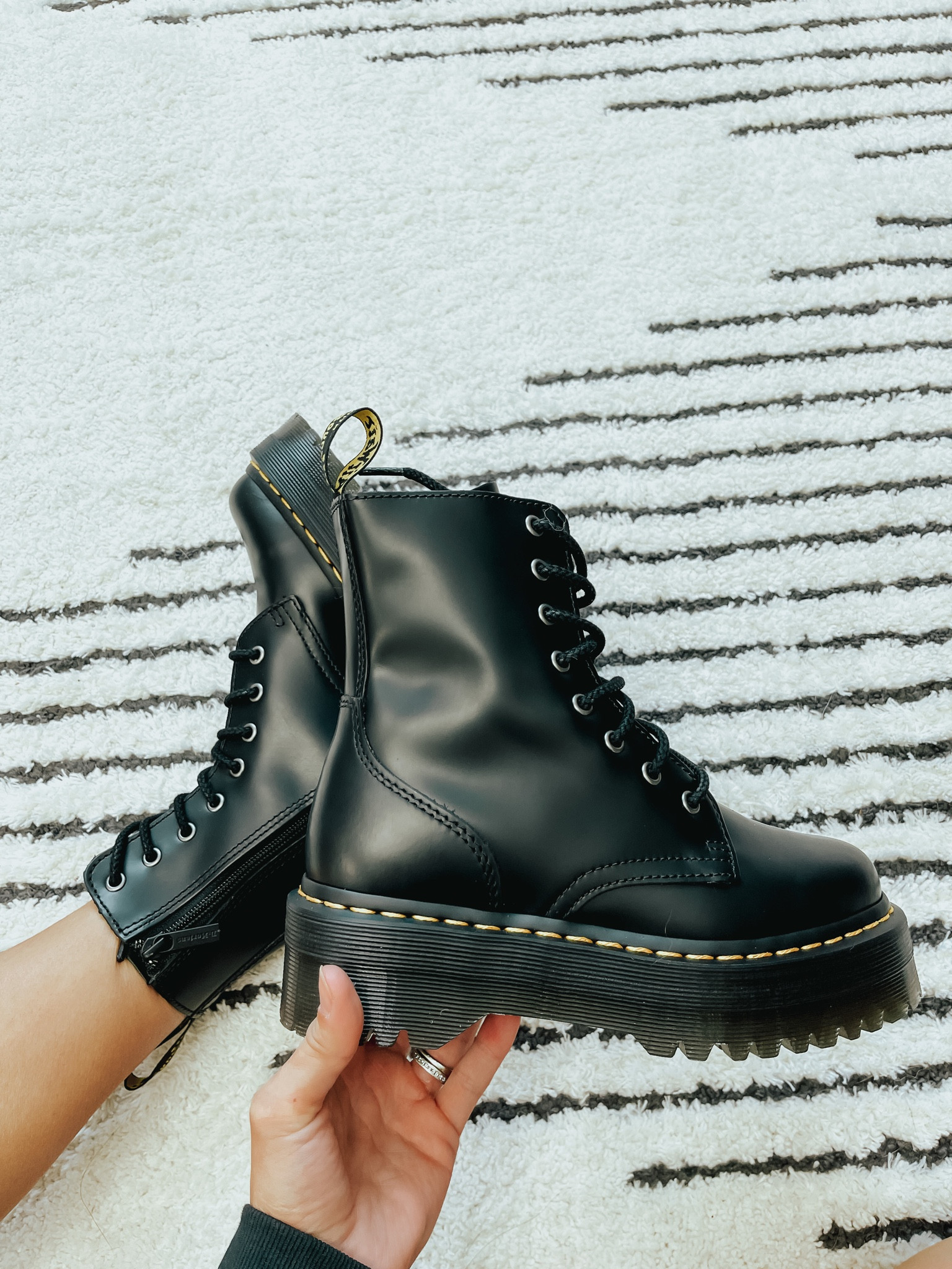 Combat boots
Doc martens 
Fall boots 
If you’re a half size go down!

#LTKstyletip #LTKSeasonal #LTKshoecrush