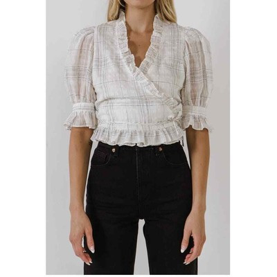 Endless Rose CHECK PRINT LINEN WRAP TOP size small  | eBay | eBay US