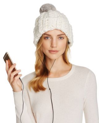 Rebecca Minkoff Cable Knit Tech Beanie with Fur Pom-Pom | Bloomingdale's (US)