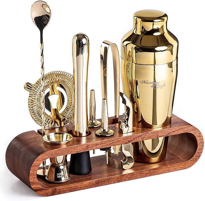 Mixology Bartender Kit: 10-Piece Bar Set Cocktail Shaker Set with Stylish Mahogany Stand | Perfec... | Amazon (US)