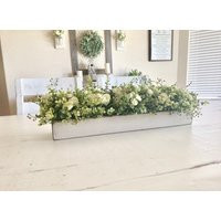 Farmhouse Planter Box Centerpiece With Greenery, Rustic Table Centerpiece, Floral Arrangements Mantle Decor | Etsy (US)