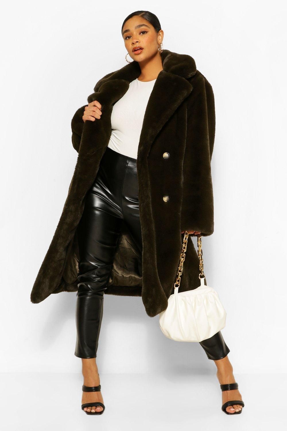 Womens Plus Premium Faux Fur Oversized Coat - Green - 14 | Boohoo.com (US & CA)