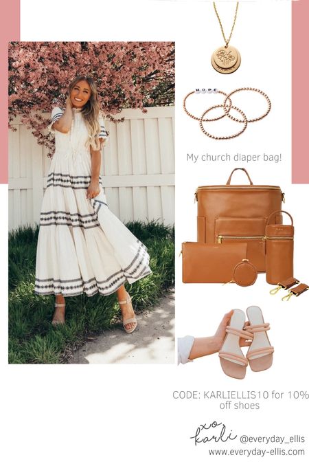 Sunday best. Summer dress. Modest dress. Sunday outfit. Diaper bag. Church bag. Heels. Minimalist jewelry. Code KARLIELLIS10 for 10% off the shoes  

#LTKsalealert #LTKSeasonal #LTKitbag