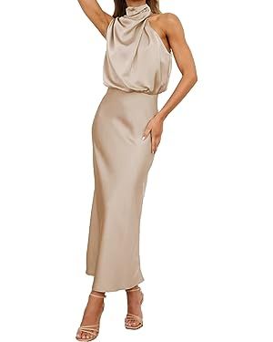 JURIS Satin Maxi Dress Cocktail Party Sexy Dresses for Women Date Night 2023 Women's Formal Dress... | Amazon (US)