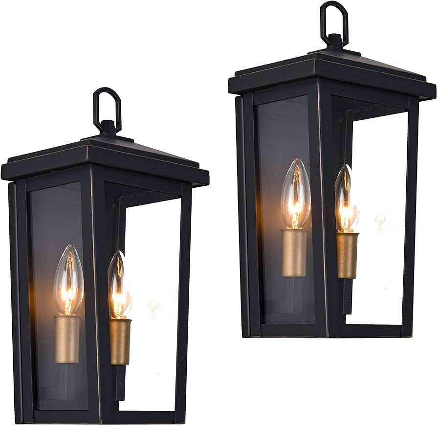 MO&OK 2 Pack Outdoor Wall Lights,Coffee Garage Wall Sconce(Tempered Glass Lampshade),2-Light Wate... | Amazon (US)