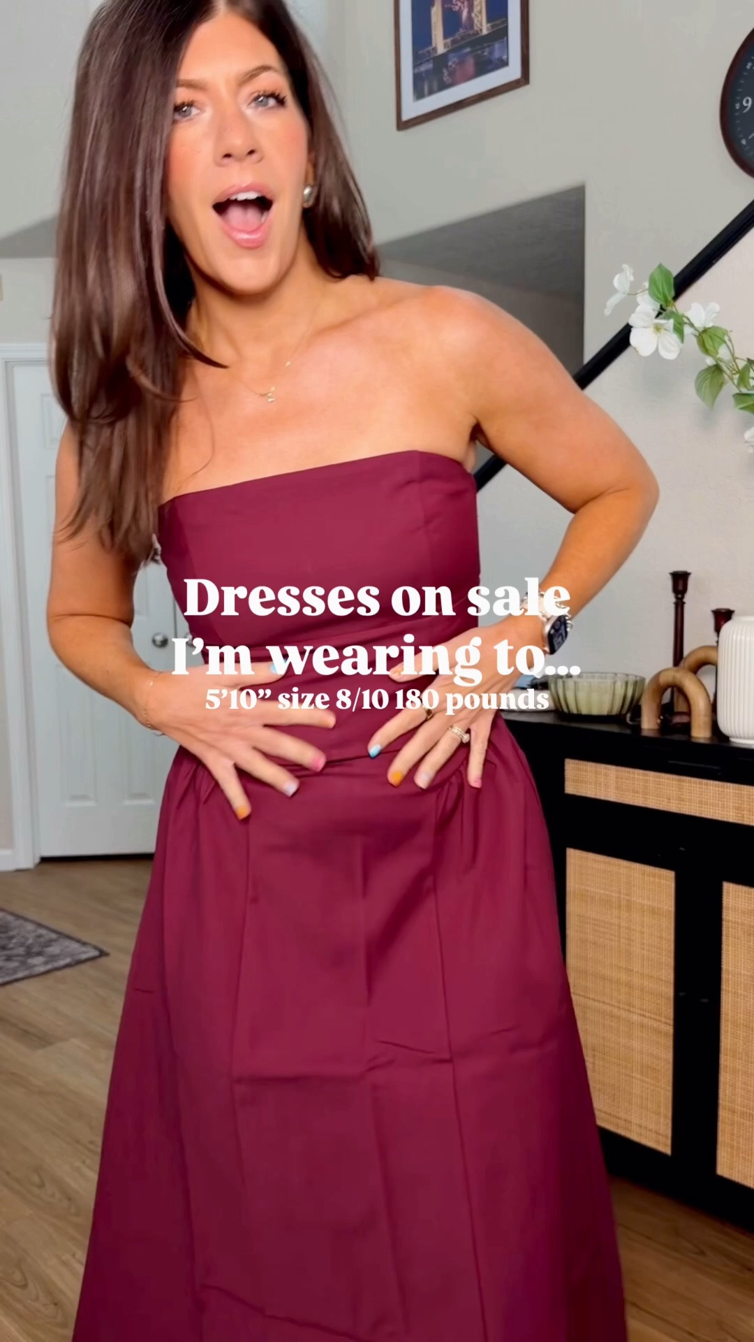 Dresses on sale and where I’m wearing them
Use code DENIMAF
In order:
Red strapless: medium regular
Floral- medium tall
Blue- medium regular
Yellow- medium tall (could size down)
 Blue fringe- medium tall
Chevron-medium tall

#LTKSaleAlert #LTKMidsize #LTKTall