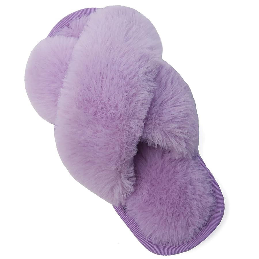 LightFun Girl's Fuzzy Fluffy Furry Slippers Fur Flip Flop Open Toe kids Slippers Cross Band Shoes... | Amazon (US)