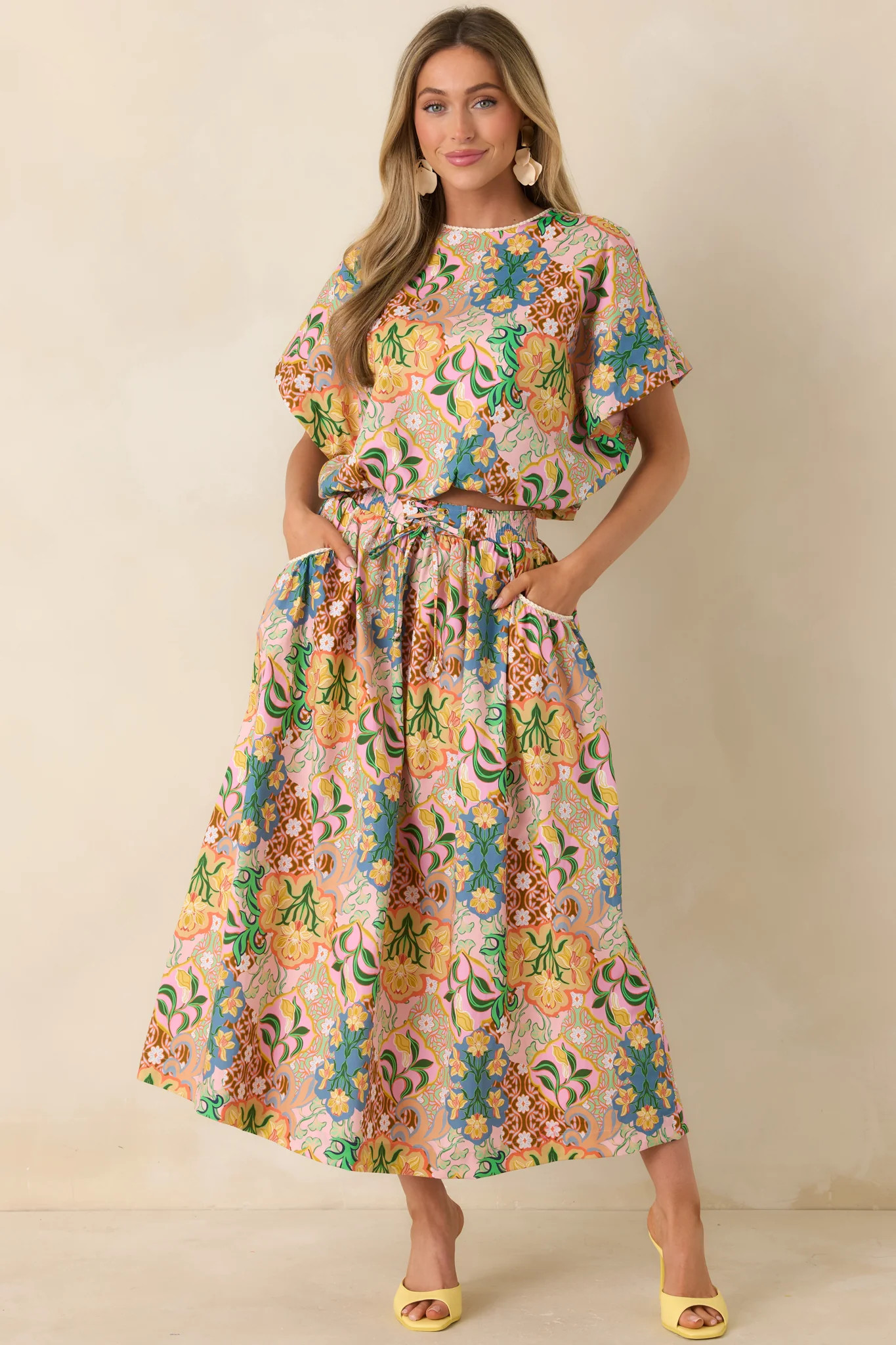 Find Me in Florence Pink Multi Floral Cotton Balloon Hem Top | Red Dress