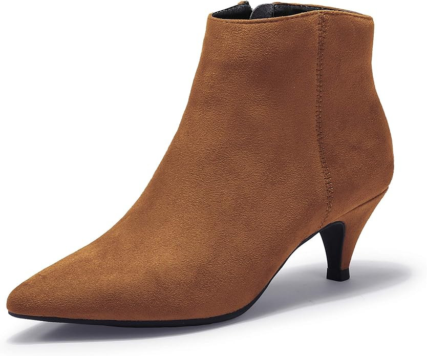 IDIFU Women Booties Low Kitten Heel Ankle Boots Pointed Toe Short Boots Dress Sexy Shoes | Amazon (US)