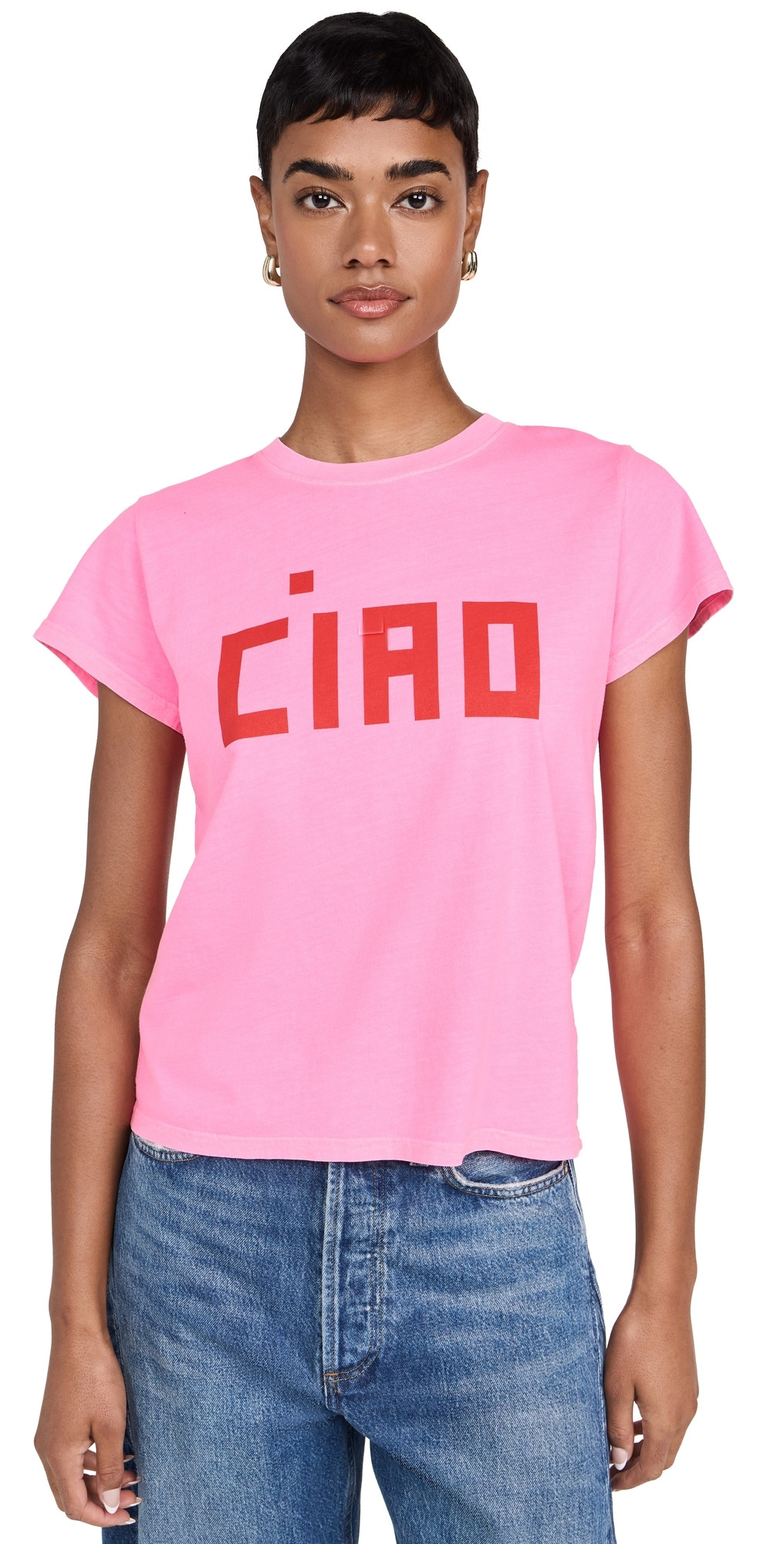 Clare V. Classic Tee Neon Pink w/ Poppy Block Ciao XL | Shopbop