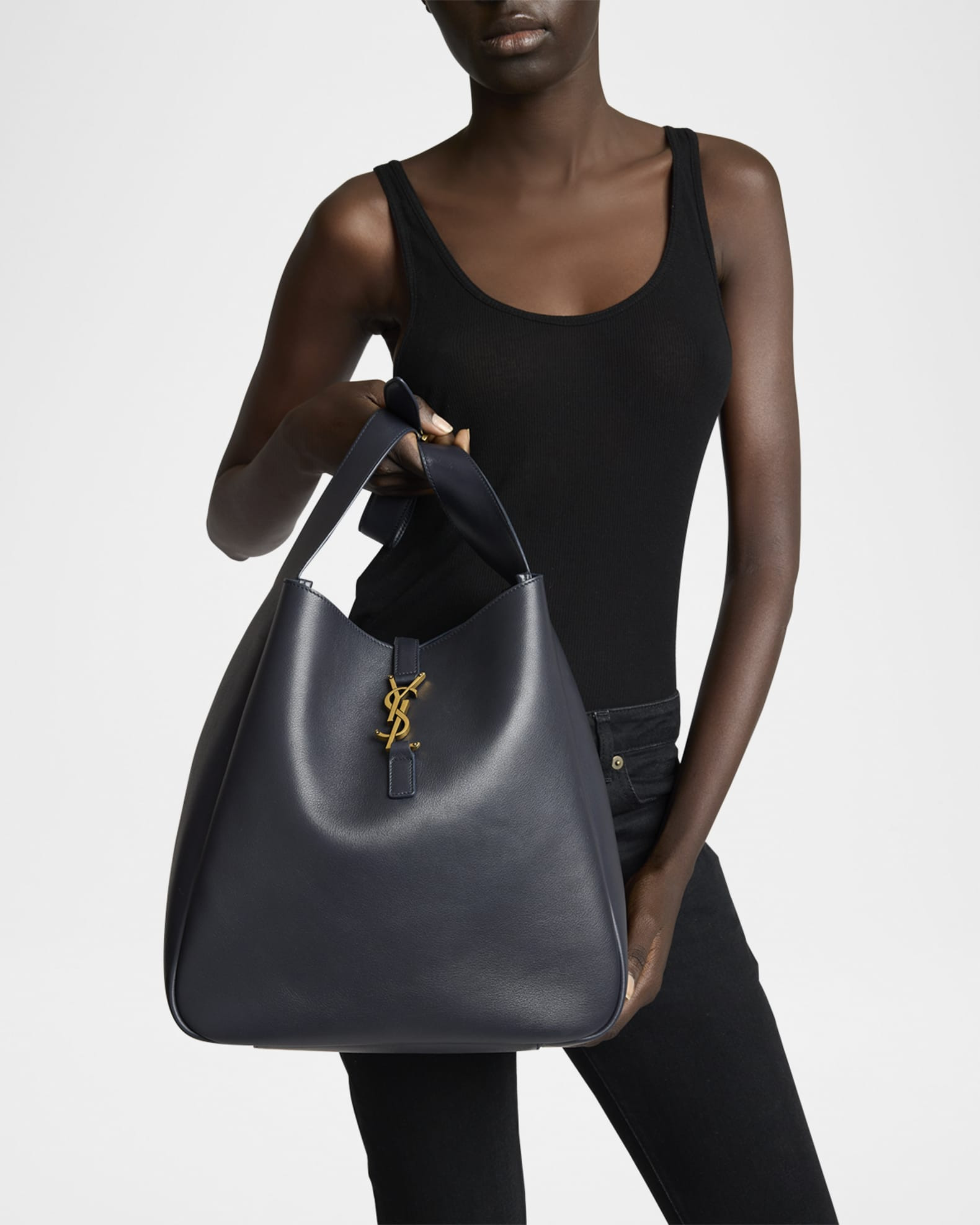 Saint Laurent Le 5A7 Large YSL Shoulder Hobo Bag in Smooth Leather | Neiman Marcus