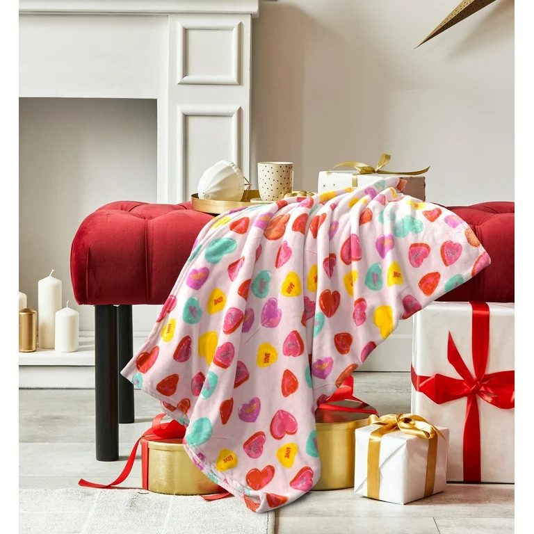 Way to Celebrate Super Soft Cozy Valentines Day Oversize Plush Throw Blankets, Lollipops | Walmart (US)