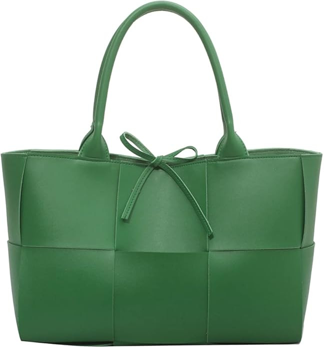 Women Leather Woven Shoulder Bag,Ladies Top Handle Satchel Tote Work Bag with Matching Clutch | Amazon (US)