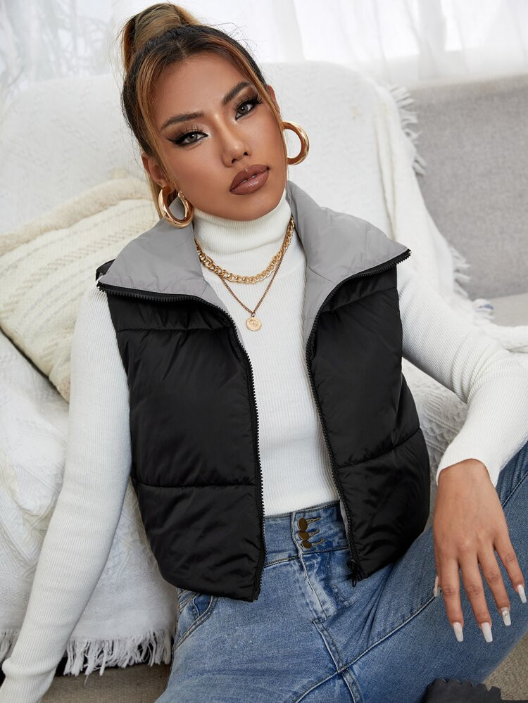 SHEIN PETITE Zipper Double Face Vest Winter Coat | SHEIN