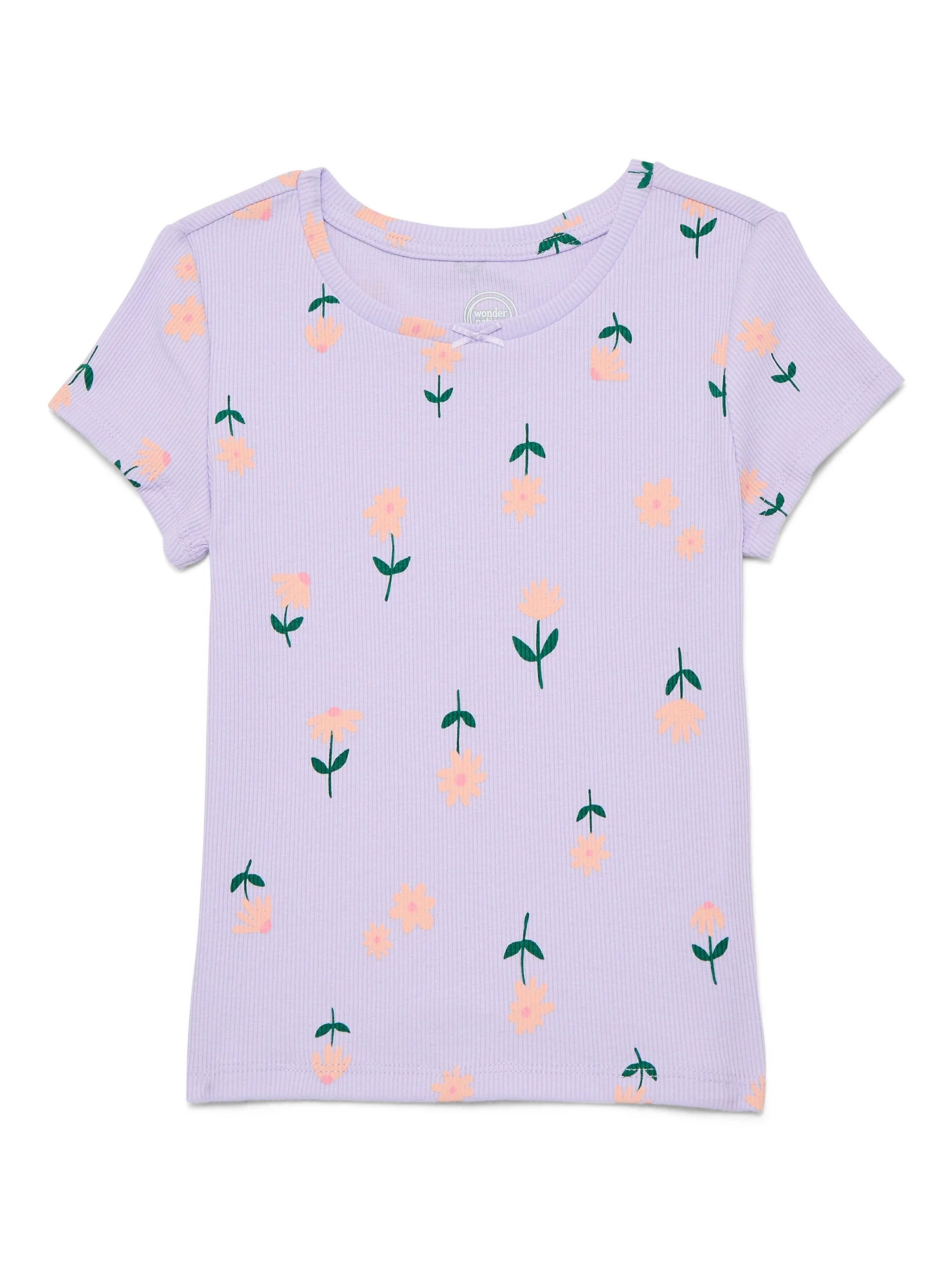Wonder Nation Girls Printed Rib Tee with Short Sleeves, Sizes 4-10 | Walmart (US)