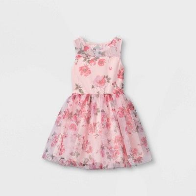 Zenzi Girls' Floral Printed Mesh Dress - Light Pink | Target