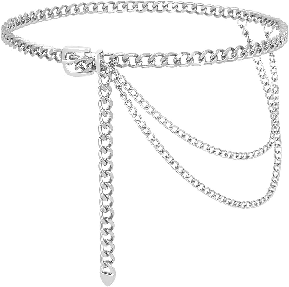 WHIPPY Waist Chain Belt Women Girls Ladies Adjustable Body Waist Link Belts for Jeans Dresses | Amazon (US)