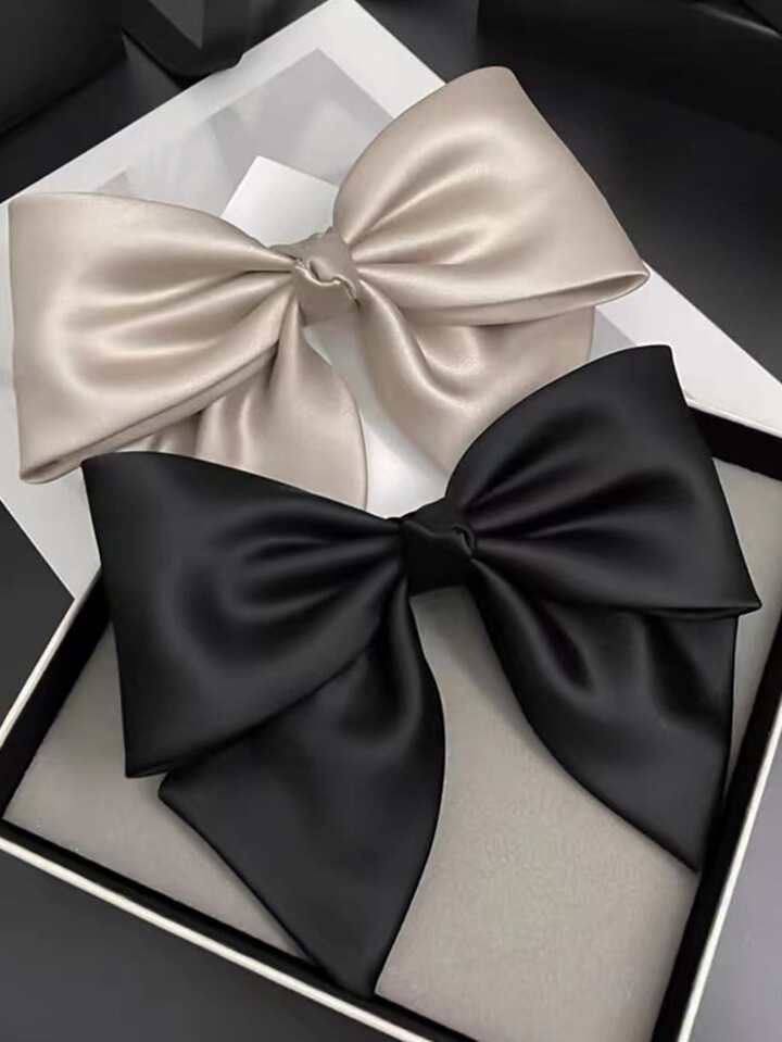 2 bow tie hair clips, elegant satin headwear, fabric hair accessories, simple style hair clips fo... | SHEIN