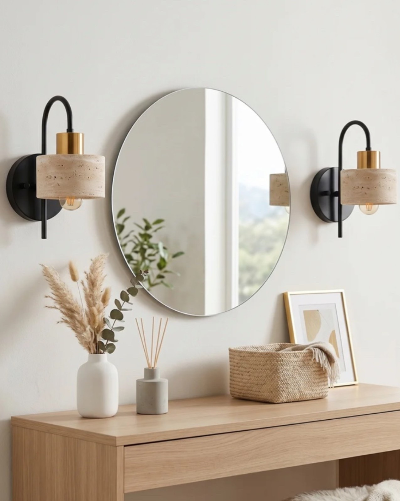 Modern Farmhouse black and gold 5” natural travertine wall scone @Wayfair

#LTKHome #LTKSaleAlert