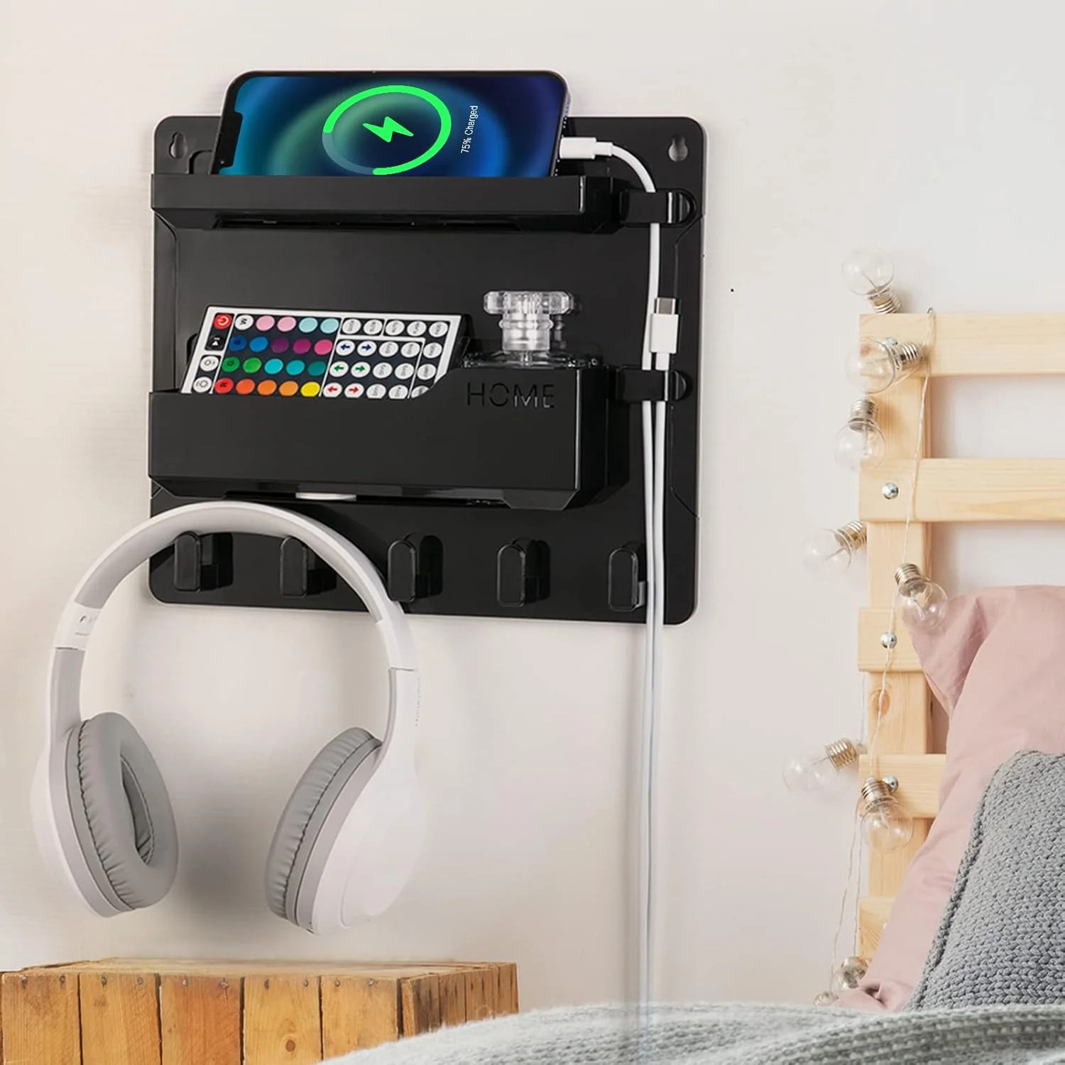 Bedside Wall Mount Shelf, Adhesive Bedside Organizer for Remote、Phone、Glasses. Bedside Access... | Walmart (US)