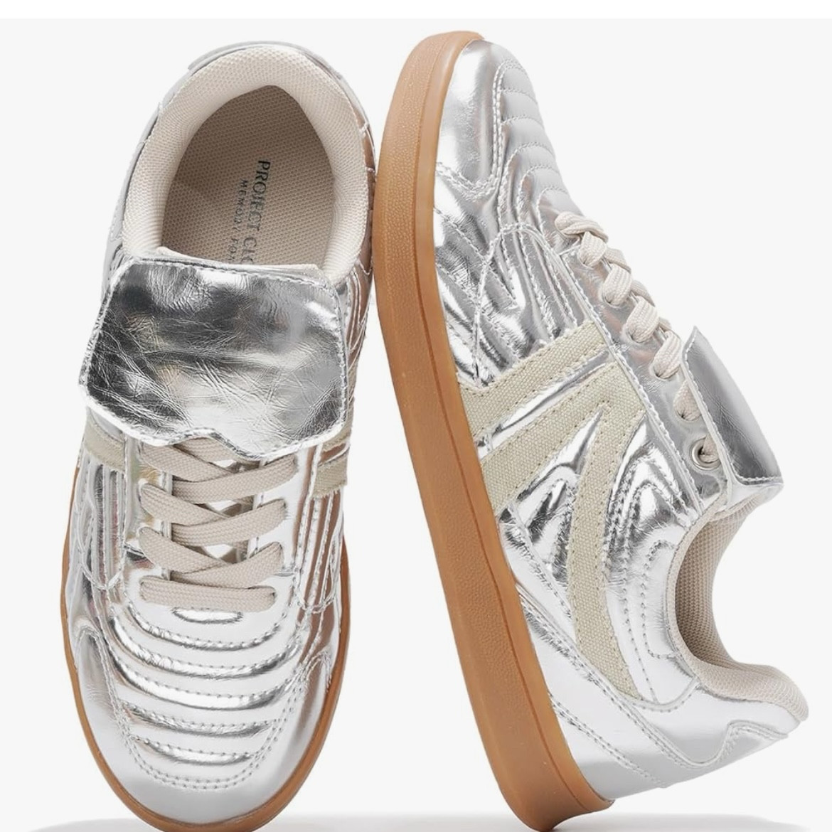 Amazon Metallic Sneakers - Steve Madden Dupe. 

These are so comfy and I have got so many compliments! You can also tuck the tongue in if you don’t want that look! 

#LTKFindsUnder100 #LTKStyleTip #LTKTravel