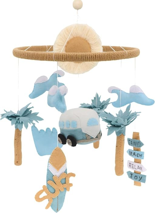 Surf Mobile for Crib Handmade Felt Nursery Decor Crib Mobile surf for Bassinet Baby Shower Newbor... | Amazon (US)