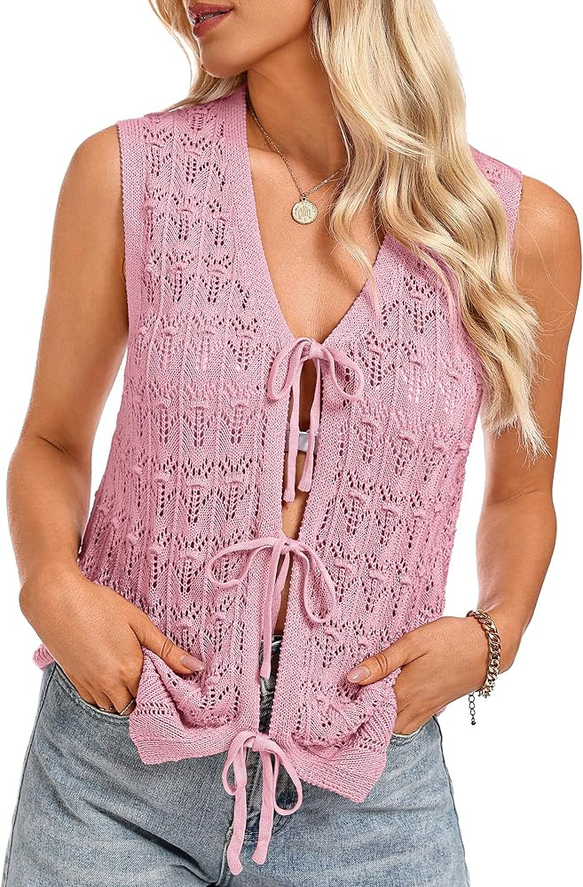 Totatuit Crochet Vest for Women Summer Vacation Boho Y2K Beach Sweater | Amazon (US)