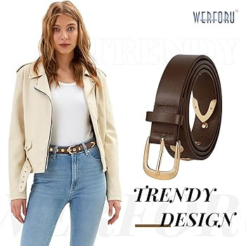 WERFORU Women Fashion Leather Belt Studded Leather Belt Ladies Belts for Jeans Dress Punk Belt | Amazon (US)